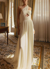 One-Shoulder Sleeveless Chiffon Wedding Dresses